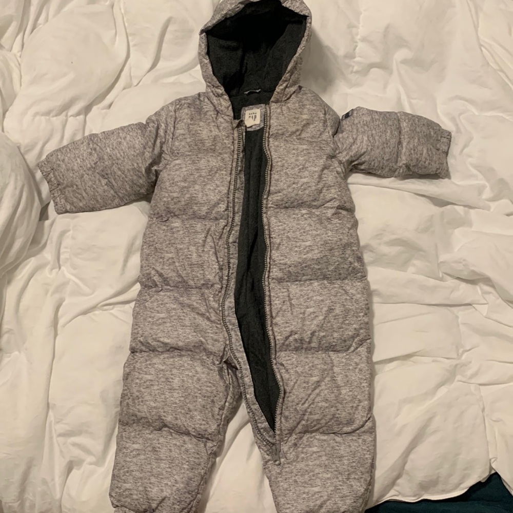 GAP Heather Gray Puffer Snowsuit with Hood